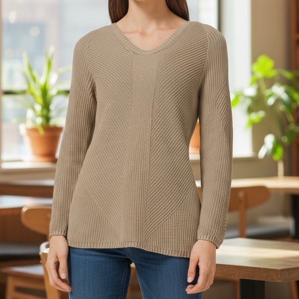 Lululemon | Neutral Tan Pima Cotton Wool Textured‎ Knit Sweater Size 10 (Flaw)